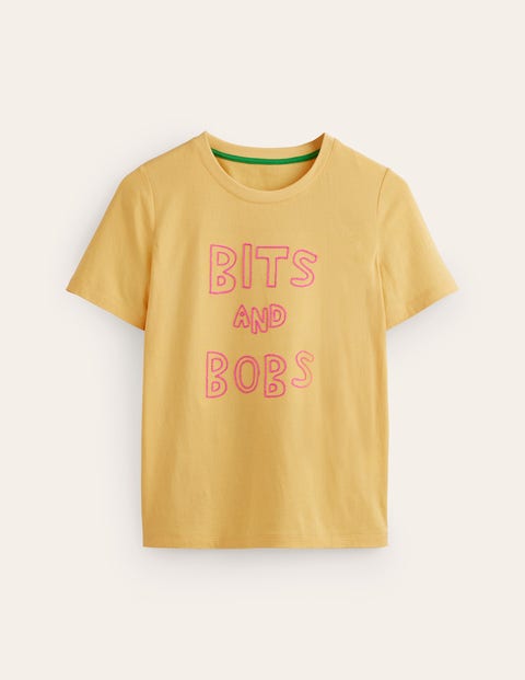 Rosa Besticktes T-Shirt Damen Boden, Dunkles Zitronengelb, Bits and Bobs