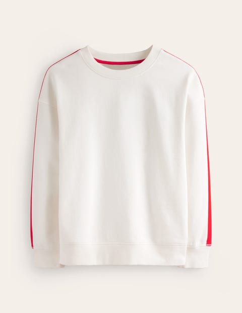 Boden Drop Shoulder Sweatshirt Ivory Red Stripe Women