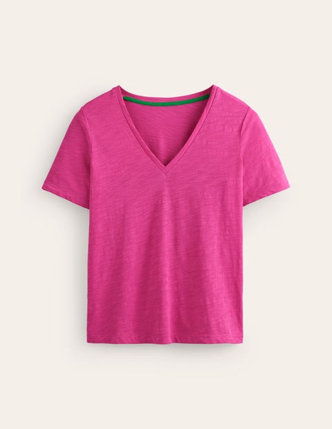 Flammgarn-T-Shirt Mit V-Ausschnitt Und Normaler Passform Damen Boden, Sangria Sunset Pink