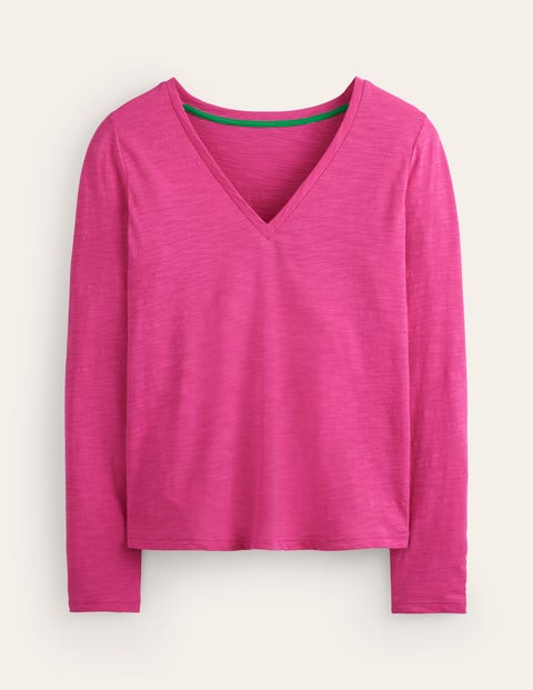 Boden Cotton V-neck Long Sleeve Top Sangria Sunset Women  In Pink