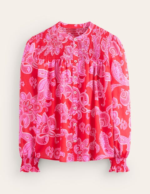 Boden Helena Cotton Blouse Flame Scarlet, Cascade Paisley Women