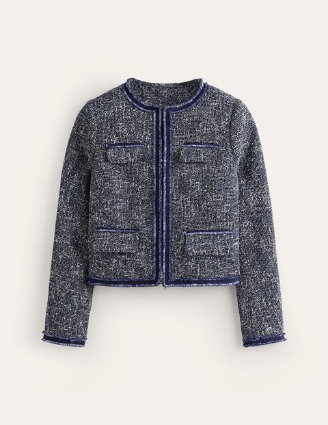 Texturierte, verkürzte Interest-Jacke Damen Boden, Marineblau