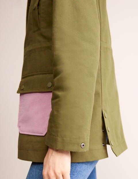 Barn Coat Dark Moss Colour Block