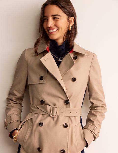 Colour Block Trench Coat - Neutral with Stripe
