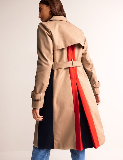 Colour Block Trench Coat - Neutral with Stripe