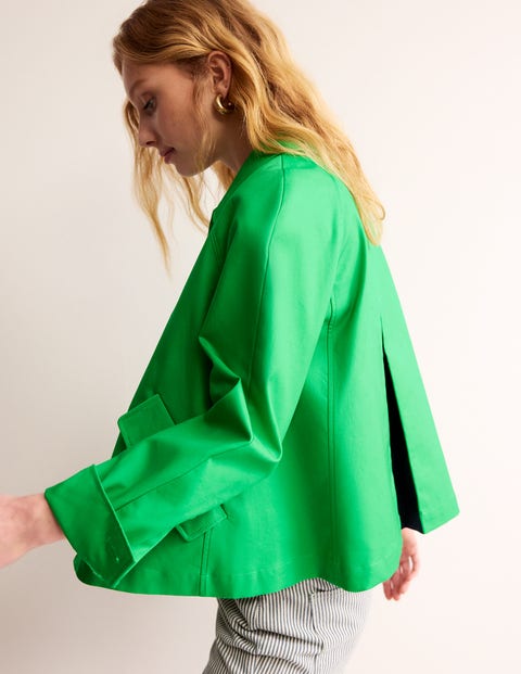 Cropped Trench Jacket - Bright Green with Navy Pop | Boden US