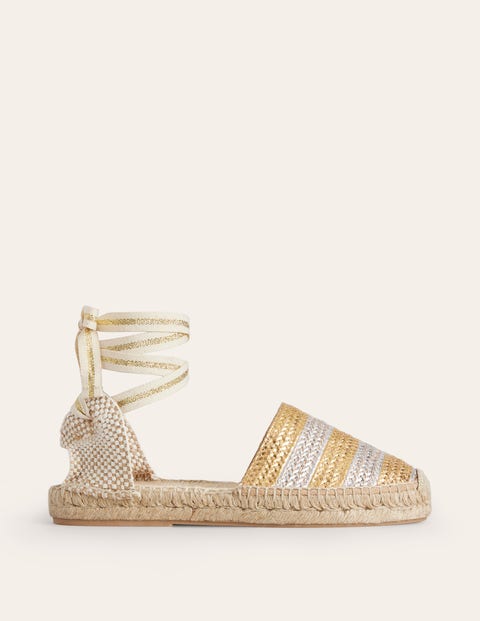 Flache Espadrilles mit Schnürung am Knöchel Damen Boden