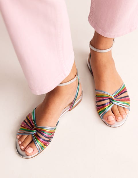 Twist Front Flat Sandals - Multi Metallic Leather | Boden UK