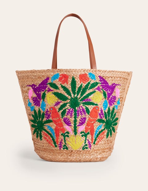 Embroidered Basket Bag Parrot Embroidery Boden US