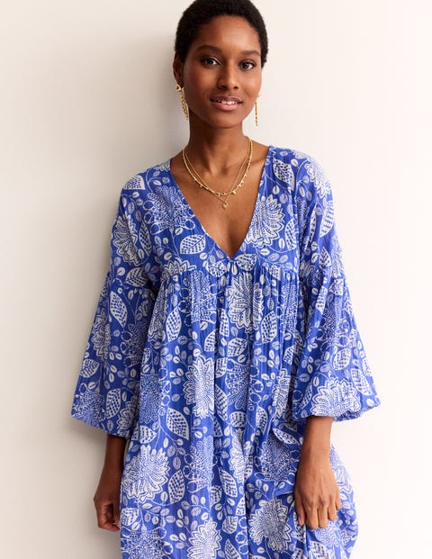 Sarah Maxi Kaftan Dress - Surf The Web, Gardenia Swirl