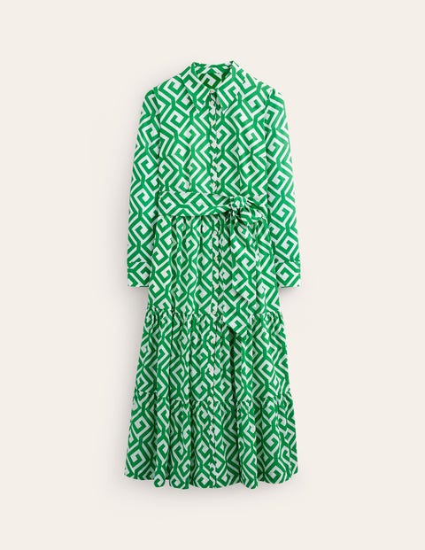 Flo Maxi-Hemdblusenkleid aus Baumwolle Damen Boden, Grünes Tamburin, Labyrinth