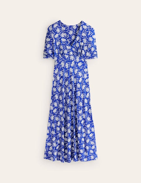 Rebecca Jersey Midi Tea Dress - Surf The Web, Peony Sprig | Boden US