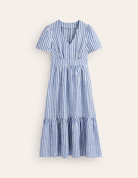 knee length dresses for ladies Ava Linen Blend Midi Dress-Blue Tropical Safari Placement main image 0