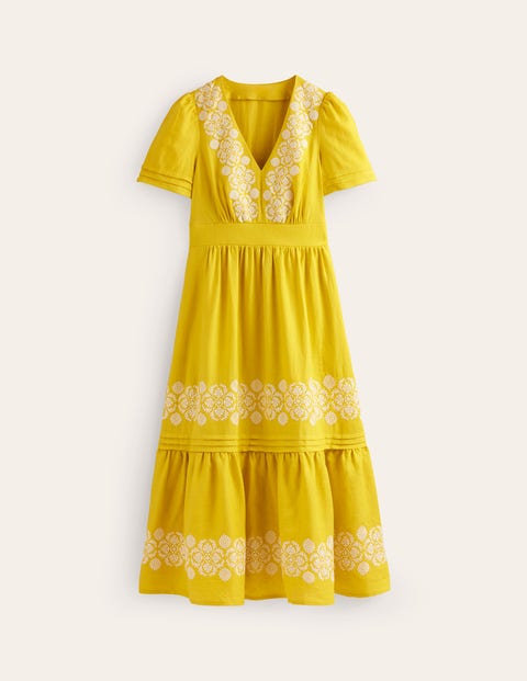 Eve Linen Midi Dress Yellow Women Boden