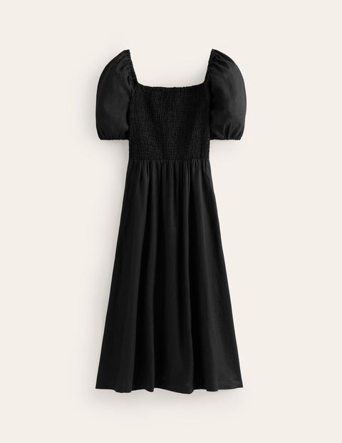 Shop Boden Sky Smocked Linen Midi Dress Black Women