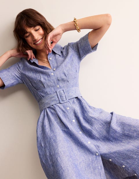 Louise Linen Midi Shirt Dress - Authentic Blue Chambray