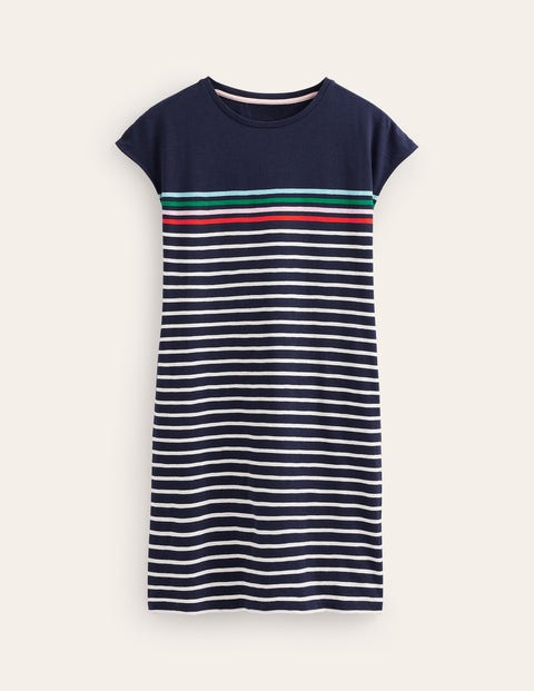 Leah T-Shirt-Kleid aus Jersey Damen Boden, Marineblau, Naturweiß Bunt Streifen