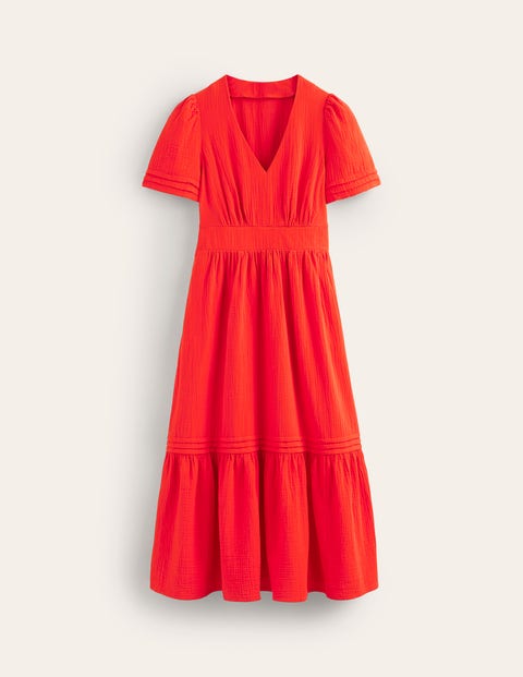 Eve Double Cloth Midi Dress Red Women Boden