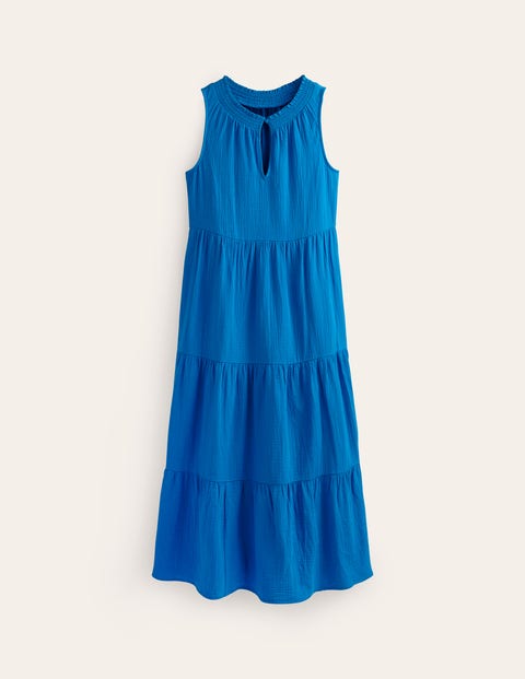 Double Cloth Maxi Tiered Dress Blue Women Boden