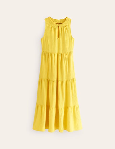 Double Cloth Maxi Tiered Dress Yellow Women Boden