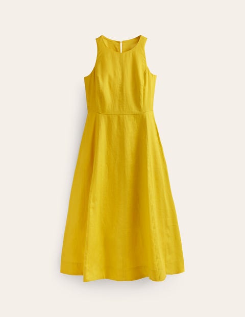 Carla Linen Midi Dress Yellow Women Boden