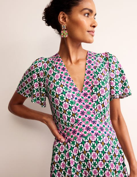 Flutter Jersey Maxi Dress - Multi, Botanic Tile | Boden US