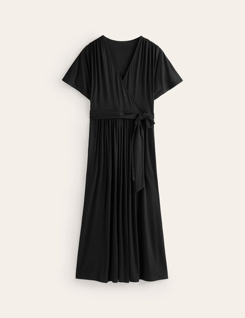 Kimono Wrap Jersey Midi Dress Black Women Boden