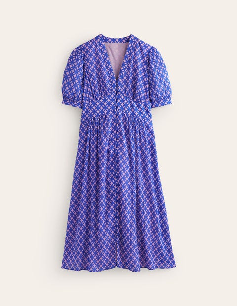 Elsa Crinkle Midi Tea Dress - Sweet Lilac, Trellis Geo | Boden EU