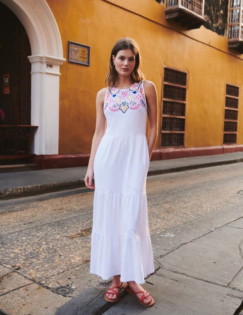 Embroidered Jersey Midi Dress