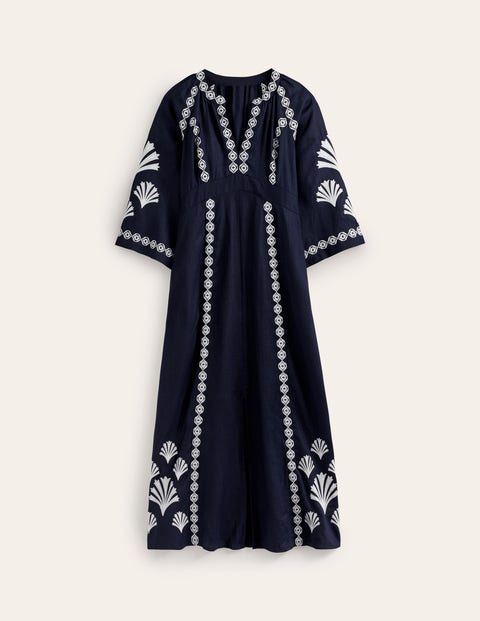 Robe Una brodée en lin - Bleu marine | Boden FR