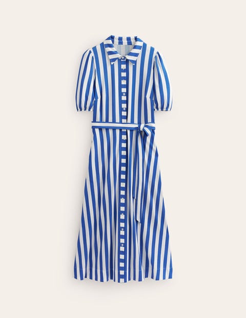 Amanda Cotton Midi Shirt Dress - Blue, Geometric Swirl