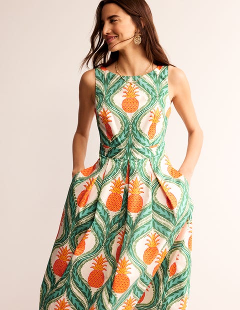 Sleeveless Pleat Midi Dress Green Tambourine Pineapple