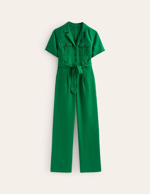 Belted Linen Jumpsuit Green Women Boden