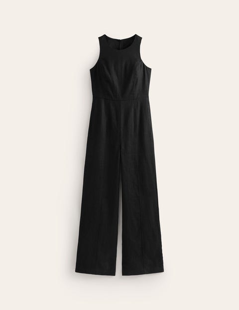 Carla Jumpsuit aus Leinen Damen Boden, Schwarz