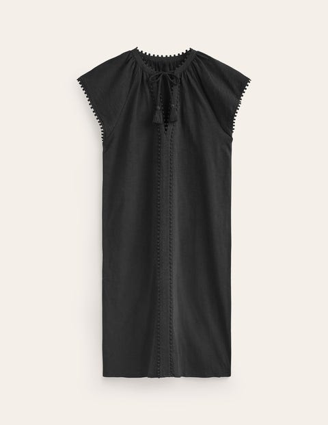 Millie Pom Cotton Dress Black Women Boden