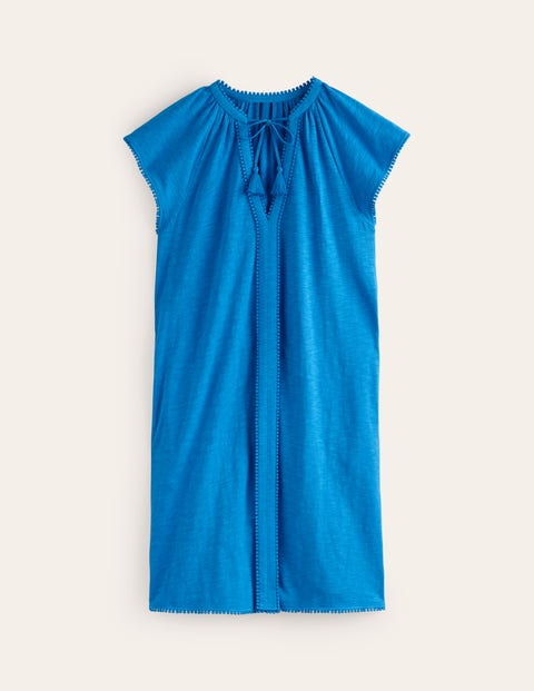 Millie Pom Cotton Dress Blue Women Boden