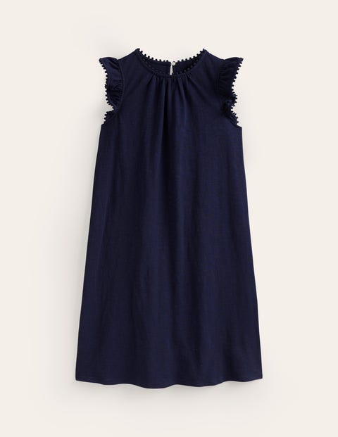 Georgina Pom Ruffle Dress - Navy | Boden US