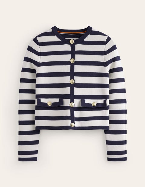 Boden Holly Knitted Jacket Warm Ivory/ Navy Women
