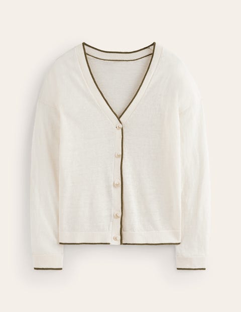 Shop Boden Maggie V-neck Linen Cardigan Warm Ivory Women