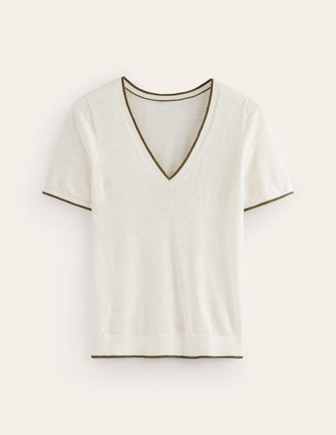 Boden Maggie V-neck Linen T-shirt Warm Ivory Women  In White