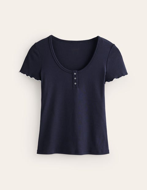 Boden Lettuce Hem Scoop Neck Pj Top Navy Women