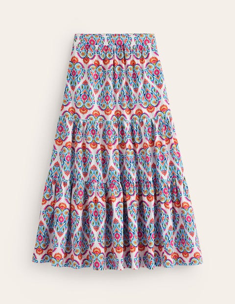 Lorna Tiered Maxi Skirt - Multi, Flora Stamp | Boden UK