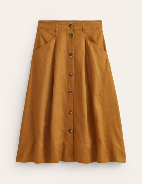 Petra Linen Midi Skirt Brown Women Boden