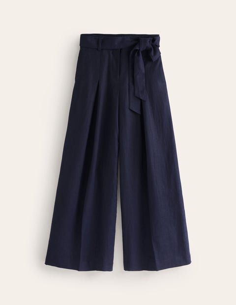 Palazzo-Leinenhose Damen Boden, Marineblau