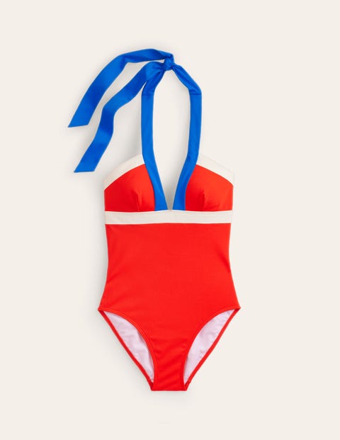 Boden Ithaca Halter Swimsuit Orange Colourblock Women