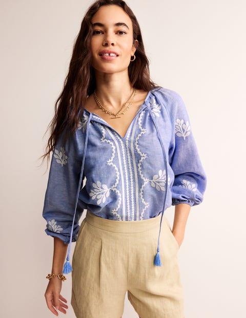 Serena Embroidered Blouse - Chambray