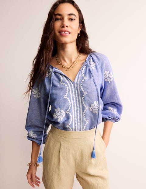 Blouse Serena brodée - Chambray | Boden FR