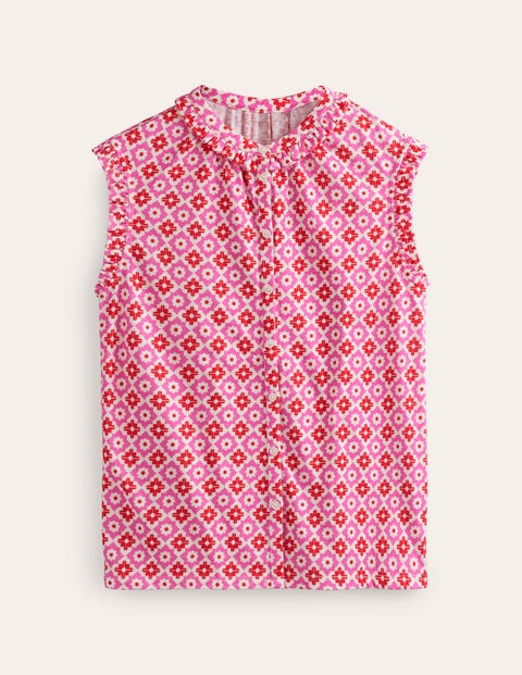 Olive Ärmelloses Hemd Damen Boden, Pink Power, Geometrischer Stempel