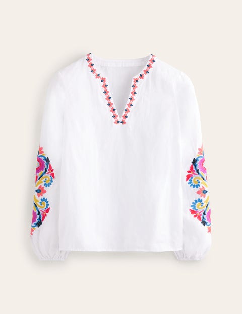 Bonnie Linen Top - White, Multi Floral | Boden UK
