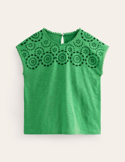 Sasha Broderie T-Shirt Green Women Boden
